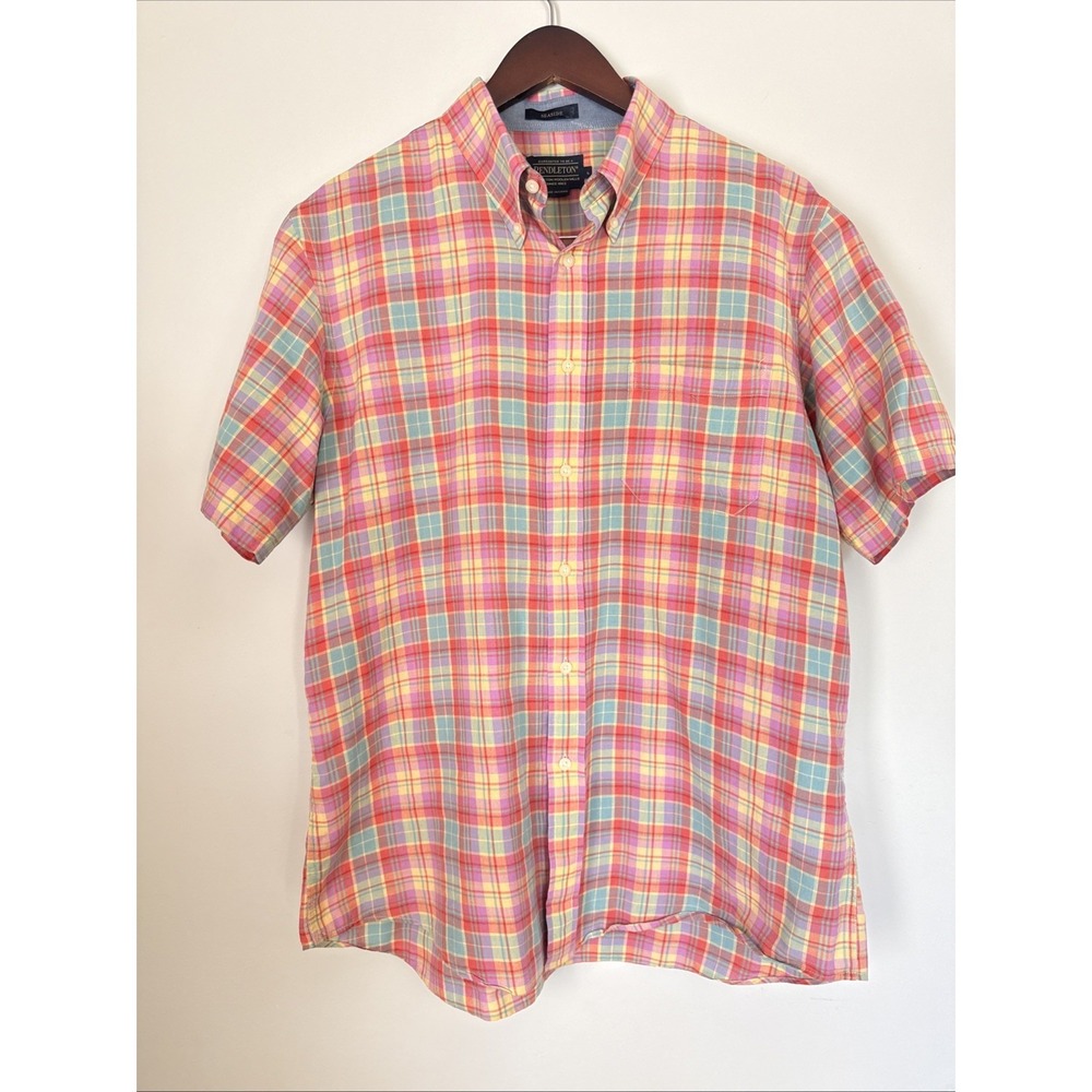 Pendleton Seaside Shirt Mens Large Plaid Button Down‎ Short Sleeve Multicolored